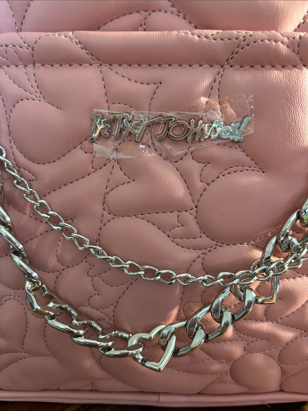 Betsey Johnson blush pink backpack with heart chain - Picture 4 of 5